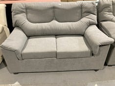 TWO SEATER SOFA, GREY COLOUR, WOODEN LEGS (BROKEN AT THE BACK).