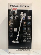 ROWENTA AIR FORCE 360 RH9057WO CORDLESS HANDHELD HOOVER, LED HEAD, LITHIUM-ION BATTERY 21.9 V, UP TO 30 MIN, BAGLESS, ACCESSORIES FOR FLOORS, HIGH AREAS, UPHOLSTERY, NARROW AREAS - LOCATION 1A.