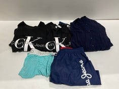 5 X CLOTHES VARIOUS BRANDS AND SIZES INCLUDING NAVY BLUE SWIMMING COSTUME PEPE JEANS BRAND SIZE L - LOCATION 40B.