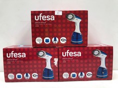 3 X UFESA GS1700 VERTICAL STEAM IRON, TRAVEL, 1700W, 220ML TANK, REMOVES CREASES, ODOURS AND DISINFECTS, WITH BRUSH FOR THICK FABRICS, READY IN 40S, AUTO OFF - LOCATION 21C.