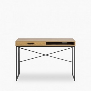 SEAFORD DESK W/ PAPER WILD OAK DRAWERS AND METAL POWDER COATED ROUGH MATTE BLACK BASE 110 X 45 X 75CM