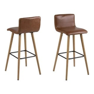 2 X FRIDA BRANDY COLOURED LEATHER BARSTOOL