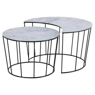 SUNMOON CRYSTAL GLASS AND WHITE MARBLE PRINT COFFEE TABLE (2 BOXES)