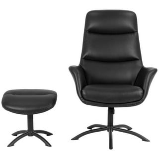 EVERSLETING LEATHER LOOK DOLLARO BLACK RESTING CHAIR AND FOOTSTOOL WITH 5 STAR POWDER COATED METAL BASE