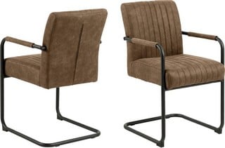 2 X ADELE LIGHT BROWN PRESTON 22 COLOURED FABRIC DINING CHAIR WITH ARMREST