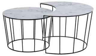 SUNMOON CRYSTAL GLASS AND WHITE MARBLE PRINT COFFEE TABLE (2 BOXES)