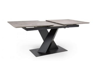 BADDSLEY LIGHT WALNUT EXTENDING TABLE (1600MM - 2000MM) WITH BLACK POWER COATED BASE (3 BOXES)