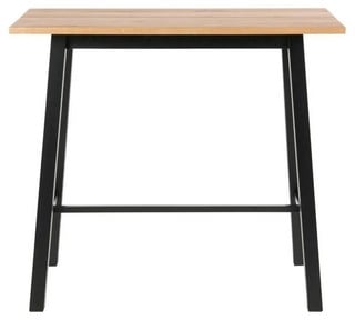 CHARA WILD OAK BAR TABLE AND BLACK/ OIL METAL STYLE SUPPORT RAIL 75 X 75 X 105CM