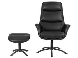 DALBY BLACK COLOURED LEATHER RESTING CHAIR & STOOL