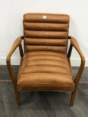 DATSUN ARMCHAIR IN BROWN LEATHER / OAK - RRP £512 (LOCATION A)