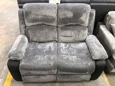 MANUAL RECLINER 2 SEATER SOFA IN GREY FABRIC / FAUX BLACK LEATHER