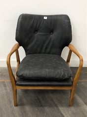 JENSEN ARMCHAIR IN BROWN LEATHER / OAK - RRP £349 (LOCATION A)