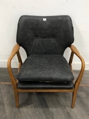 JENSEN ARMCHAIR IN BROWN LEATHER / OAK - RRP £349 (LOCATION A)