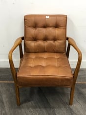 DATSUN ARMCHAIR IN BROWN LEATHER / OAK - RRP £512 (LOCATION A)