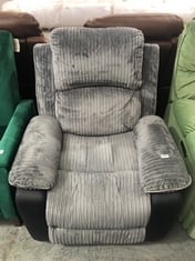 GREY VELVET / BLACK FAUX LEATHER MANUAL RECLINER ARMCHAIR