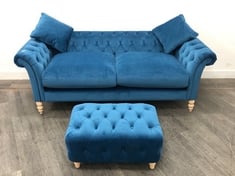 THE MAYFAIR LARGE 2 SEATER SOFA IN ROYAL BLUE VELVET TO INCLUDE FOOTSTOOL - TOTAL LOT RRP £698 (LOCATION A)