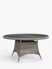 JOHN LEWIS GLASS TOP RATTAN DINING TABLE IN MIXED GREY