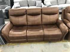 MONTE FAUX SUEDE 3 SEATER RECLINER SOFA IN BROWN - RRP £799 (LOCATION A)