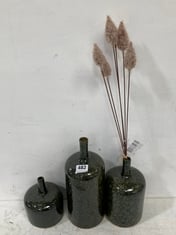 SET OF 3 (SMALL / MEDIUM / LARGE) DEEP GREEN GLAZE BOTTLE VASES