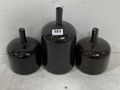 SET OF 3 (SMALL / MEDIUM / LARGE) BLACK GLAZE BOTTLE VASES