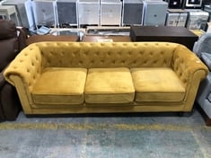 CHESTERFIELD 3 SEATER SOFA IN GOLDEN YELLOW VELVET (LOCATION A)