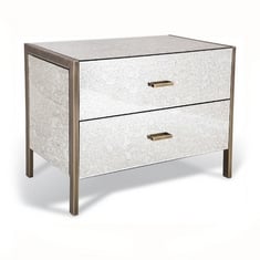 ASTLEY 2 DRAWER LARGE BEDSIDE TABLE IN MIRRORED EFFECT / ANTIQUED BRASS - ITEM NO. 8084 - RRP £934 (LOCATION A)