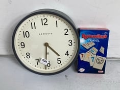 NEWGATE WALL CLOCK IN GREY TO INCLUDE IDEAL RUMMIKUB TRAVEL GAME