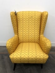 ORLA  KIELY ALMA ARMCHAIR IN YELLOW / GREY LINEAR STEM FABRIC - RRP £849 (LOCATION A)