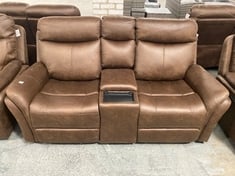 MONTE FAUX SUEDE 2 SEATER RECLINER SOFA IN BROWN WITH CENTER CONSOLE - RRP £799