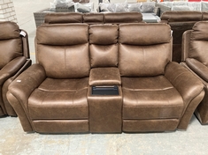 MONTE FAUX SUEDE 2 SEATER RECLINER SOFA IN BROWN WITH CENTER CONSOLE - RRP £799