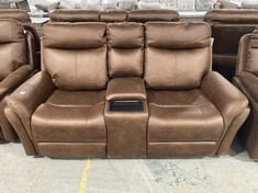 MONTE FAUX SUEDE 2 SEATER RECLINER SOFA IN BROWN WITH CENTER CONSOLE - RRP £799