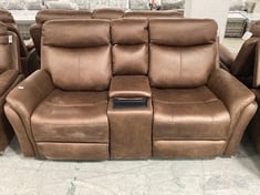 MONTE FAUX SUEDE 2 SEATER RECLINER SOFA IN BROWN WITH CENTER CONSOLE - RRP £799