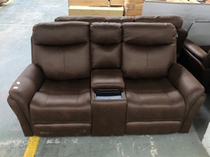 MONTE FAUX SUEDE 2 SEATER RECLINER SOFA IN BROWN WITH CENTER CONSOLE - RRP £799