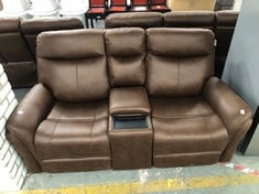 MONTE FAUX SUEDE 2 SEATER RECLINER SOFA IN BROWN WITH CENTER CONSOLE - RRP £799