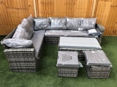 FURNITURE MAXI 5 SEATER CORNER RATTAN GARDEN SOFA TO INCLUDE 2 X CUSHIONED RATTAN FOOTSTOOLS (LOCATION D)