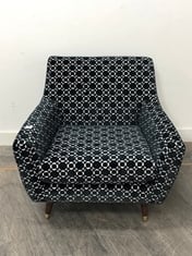 ORLA KIELY ROSE ARMCHAIR IN RETRO TILE BLACK FABRIC - RRP £689 (LOCATION A)