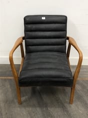 DATSUN ARMCHAIR IN BLACK LEATHER / OAK - RRP £512 (LOCATION A)