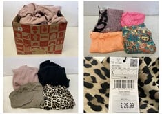 BOX OF ASSORTED ADULTS CLOTHING TO INCLUDE PRETTY LITTLE THINGS WOMEN'S JUMPER - PALE PINK SIZE M/L