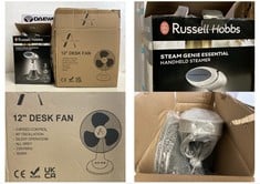 3 X ASSORTED HOME APPLIANCES TO INCLUDE RUSSELL HOBBS STEAM GENIE ESSENTIAL HANDHELD STEAMER MODEL NO- 25591