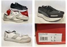 BARBOUR MENS QUILTED WHITE AND GREY SUEDE TRAINERS SIZE 8 AND PUMA VELOCITY NITRO 2 WIDE TRAINERS IN BLACK-METALLIC SILVER SIZE 9