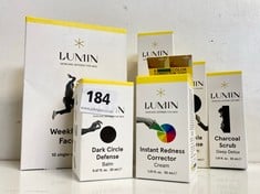 SMALL BOX OF ASSORTED BEAUTY PRODUCTS TO INCLUDE LUMIN SKINCARE DEFENSE FOR MEN CHARCOAL FACE WASH 100ML