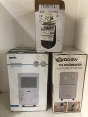 3 X ASSORTED DEHUMIDIFIERS TO INCLUDE DAEWOO 16L DEHUMDIFIER MOISTURE EXTRACTOR