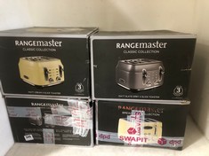 4 X ASSORTED COLOURED RANGEMASTER CLASSIC COLLECTION 4 SLICE TOASTERS TO INCLUDE MATT CREAM