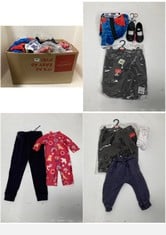 BOX OF ASSORTED CHILDREN'S CLOTHING TO INCLUDE WEARABLE HOODED THROW IN RED/BLUE SIZE S