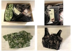 BOX OF ASSORTED ADULTS CLOTHING TO INCLUDE WOMEN'S SHORT SUMMER FLORAL DRESS - LIGHT GREEN/WHITE UK 10