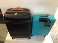 FEATHERSTONE SOFT 4 WHEEL MEDIUM SUITCASE - TURQUOISE TO INCLUDE ROCKLANDS LARGE HARD SHELL SUITCASE - BLACK/DARK BROWN