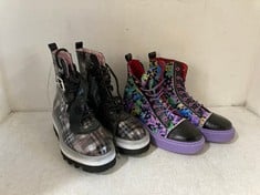 IRREGULAR CHOICE WOMEN'S ANKLE BOOTS - PURPLE/BLACK-MULTI SIZE 41 TO INCLUDE IRREGULAR CHOICE CHECKED BOOTS - BLACK MULTI SIZE 40