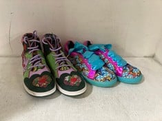 IRREGULAR CHOICE BOW TRAINERS - TURQUOISE / PINK SIZE 40 TO INCLUDE IRREGULAR CHOICE PRINT HIGH-TRAINERS - PINK/MULTI SIZE 41