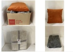 BOX OF ASSORTED BEDDING TO INCLUDE VELVET ORANGE CUSHION SIZE 50X50CM