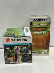 RONSEAL PRECISION FINISH FENCE SPRAYER AND GARDENA HOSE REEL SET